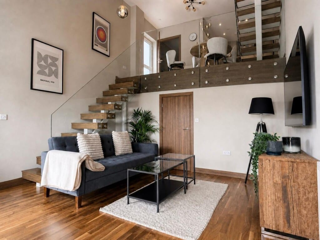 The Observatory, Cambridge: living room mezzanine