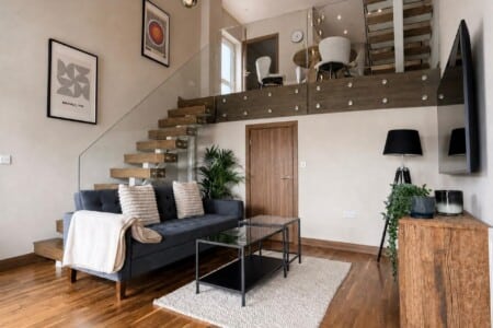 The Observatory, Cambridge: living room mezzanine